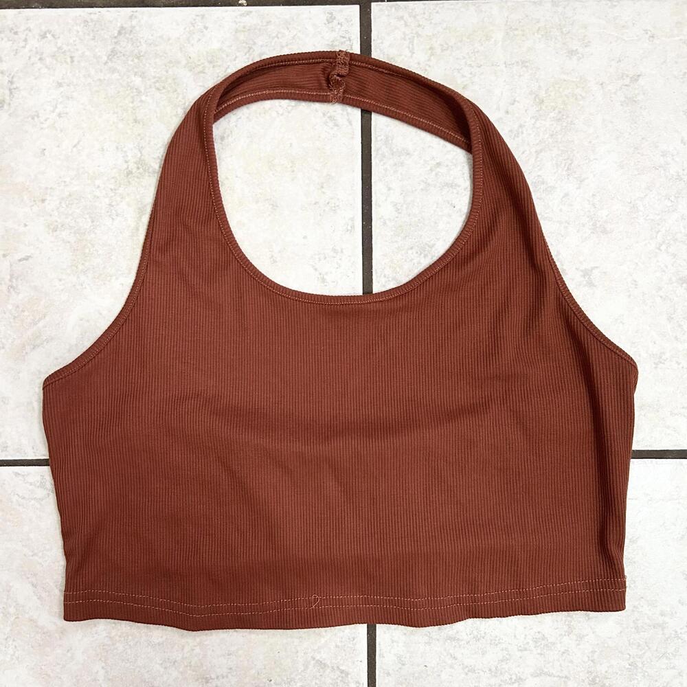 H&M Rust Ribbed Halter Top Crop Top Women's Large